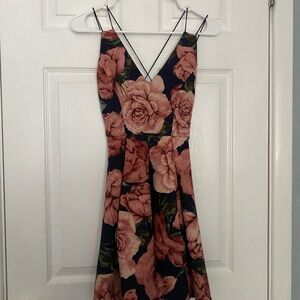 January 7 Strapless Floral Dress - Black and Pink Roses